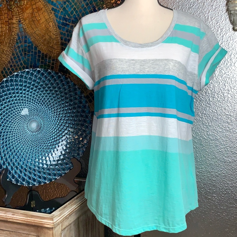 Blue green striped ANA top